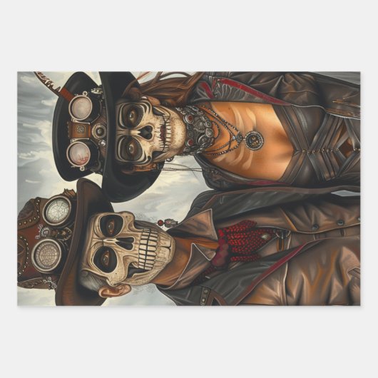 Decoupage Steampunk Dragon, Skull, & Couple Inpakpapier Vel (Voorkant 3)