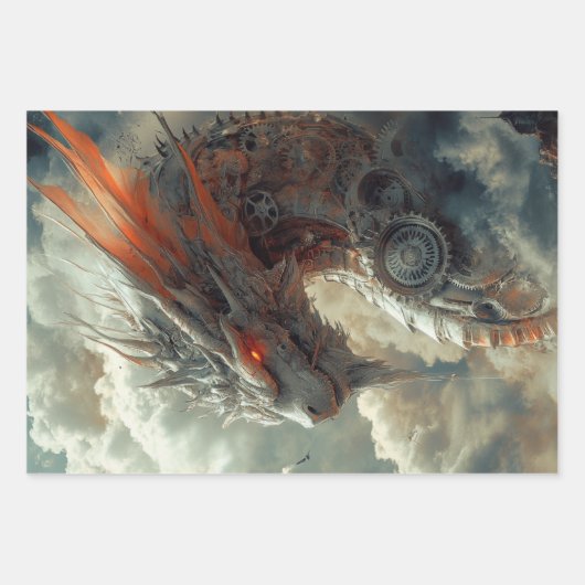 Decoupage Steampunk Dragon, Skull, & Couple Inpakpapier Vel (Voorkant)