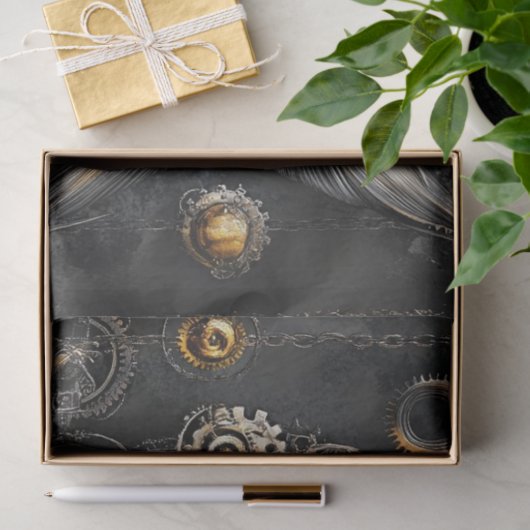 Decoupage Steampunk Fish Silver Gold Metallic Tissuepapier (Geschenk)