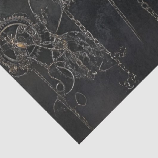 Decoupage Steampunk Fish Silver Gold Metallic Tissuepapier (Detail)