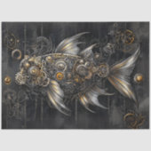 Decoupage Steampunk Fish Silver Gold Metallic Tissuepapier (Voorkant)