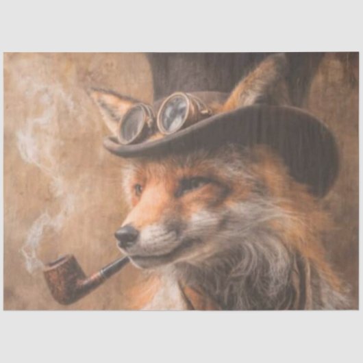Decoupage Steampunk Fox Portrait Smoking Pipe Tissuepapier (Voorkant)