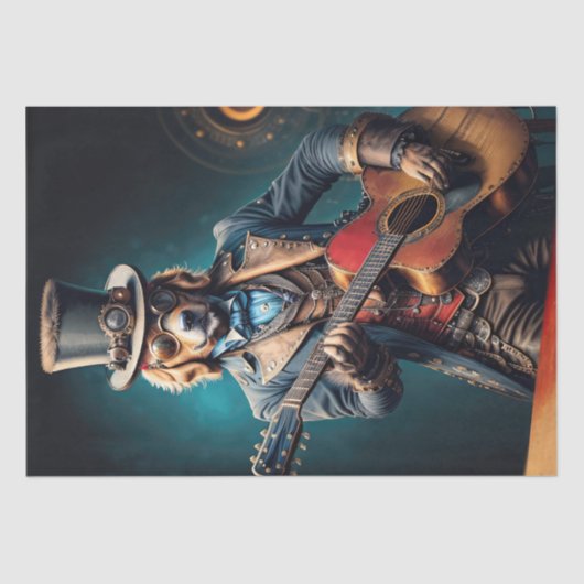 Decoupage - Steampunk Golden Retriever & gitaar - Tissuepapier (Voorkant)