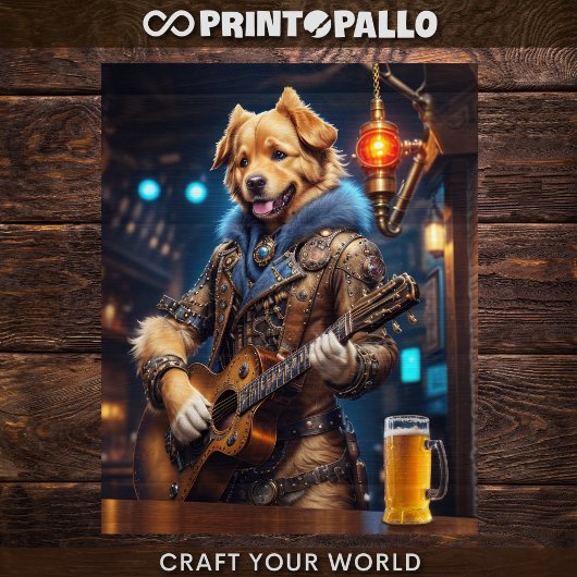 Decoupage - Steampunk Golden Retriever & gitaar - Tissuepapier