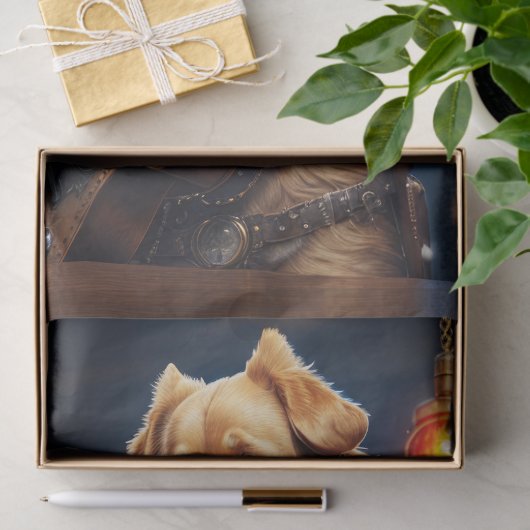 Decoupage - Steampunk Golden Retriever & gitaar - Tissuepapier (Geschenk)