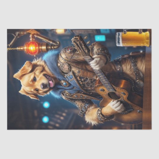 Decoupage - Steampunk Golden Retriever & gitaar - Tissuepapier (Voorkant)