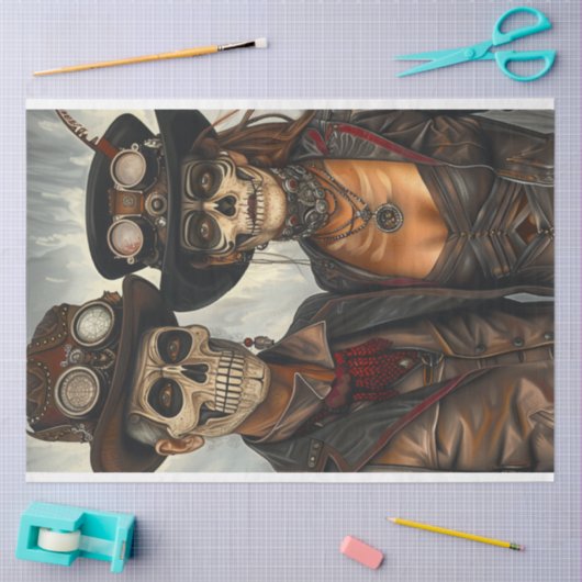 Decoupage Steampunk Gothic Love Skeleton Paar Tissuepapier (Craft)