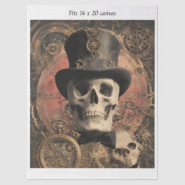 Decoupage Steampunk Gothic Skleton 16x20 Canvas Tissuepapier