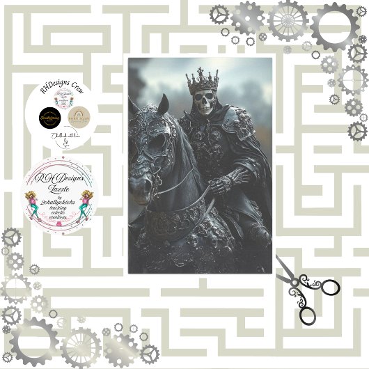 Decoupage Steampunk Hengst en King Skeleton Tissuepapier