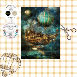 Decoupage Steampunk Hete Luchtballon Cosmic Sky Tissuepapier
