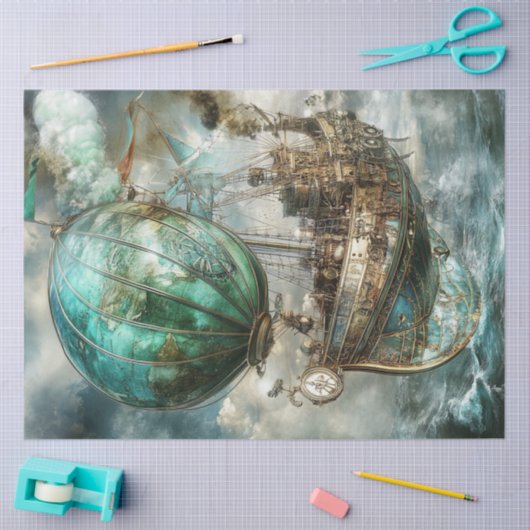 Decoupage Steampunk Hete Luchtballon & Wereldbol Tissuepapier (Craft)