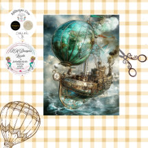Decoupage Steampunk Hete Luchtballon & Wereldbol