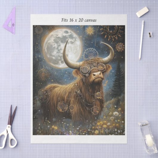 Decoupage Steampunk Highland Celestial Moon Canvas Tissuepapier (Craft)