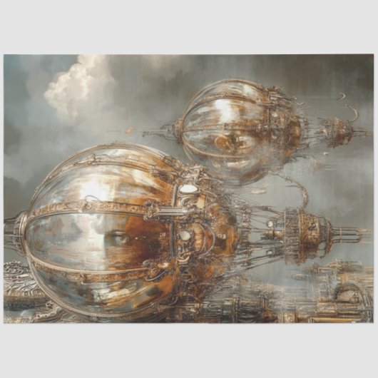 Decoupage Steampunk Hot Air Balloon Mirror Finish Tissuepapier (Voorkant)