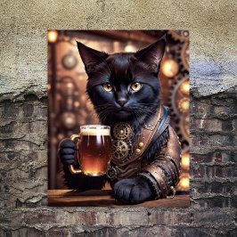 Decoupage - Steampunk kat drinkend bier -  Inpakpapier Vel