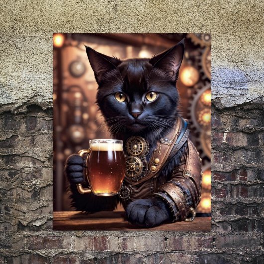 Decoupage - Steampunk kat drinkend bier - Inpakpapier Vel