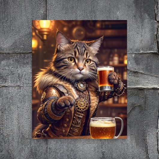 Decoupage - Steampunk kat met bier - Tissuepapier