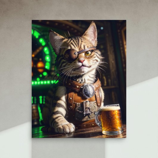 Decoupage - Steampunk kat met bier - Tissuepapier