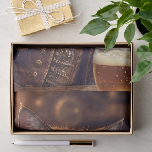 Decoupage - Steampunk kat met bier - Tissuepapier (Geschenk)