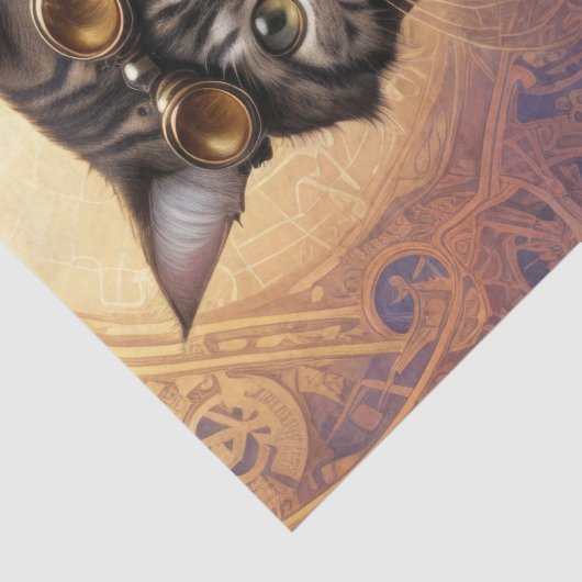 Decoupage - Steampunk kat met bril & gitaar - Tissuepapier (Detail)