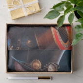 Decoupage - Steampunk kat met hoed en gitaar - Tissuepapier (Geschenk)