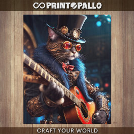 Decoupage - Steampunk kat met hoed en gitaar - Tissuepapier