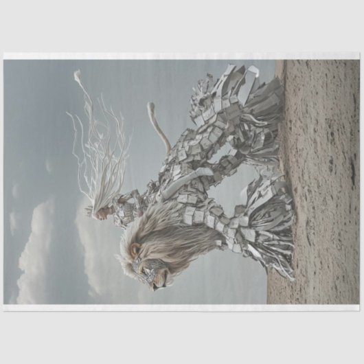 Decoupage Steampunk Leeuw en Dame in de Woestijn Tissuepapier (Voorkant)