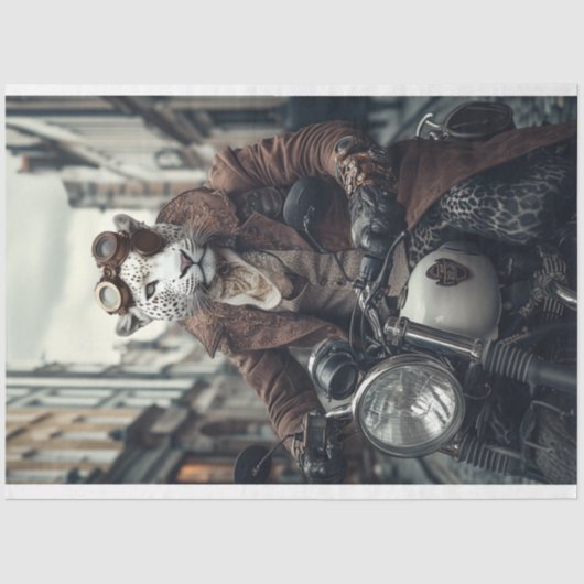 Decoupage Steampunk Leo Leopard Motorrijder Tissuepapier (Voorkant)