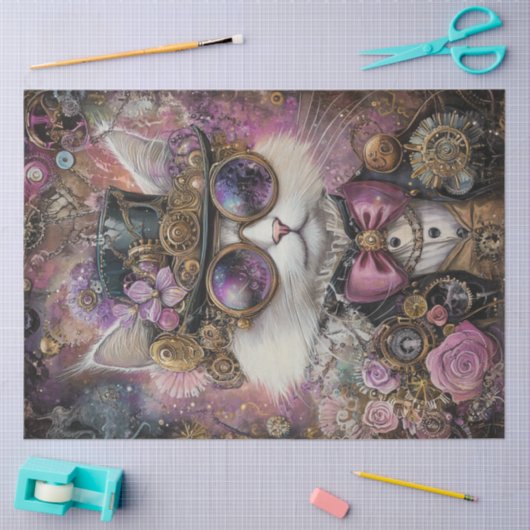 Decoupage Steampunk Levendige Gekleurde Kat Tissuepapier (Craft)