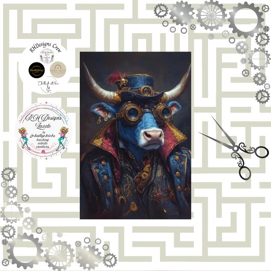 Decoupage Steampunk Mechanical Vintage Bull Tissuepapier