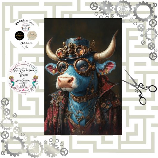 Decoupage Steampunk Mechanische  Bull Tissuepapier