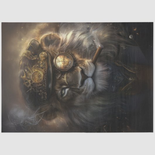 Decoupage Steampunk Mechanische Monarch Leeuw Tissuepapier (Voorkant)