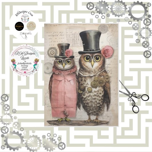 Decoupage Steampunk Mr. & Mrs. Owl Scrapbooking Tissuepapier