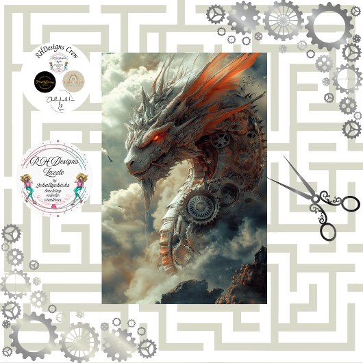 Decoupage Steampunk Mythical Creature Dragon Tissuepapier
