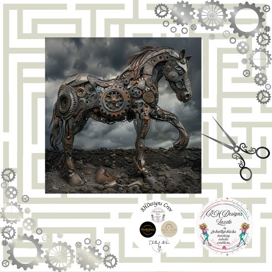Decoupage Steampunk Paard Ironhoof Tissuepapier
