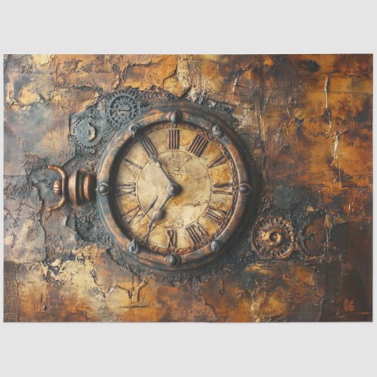 Decoupage Steampunk Patina Rusted Roman Clock Tissuepapier (Voorkant)