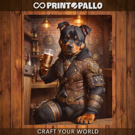 Decoupage - Steampunk rottweiler hond en bier - Tissuepapier