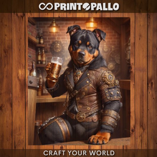 Decoupage - Steampunk rottweiler hond en bier - Tissuepapier