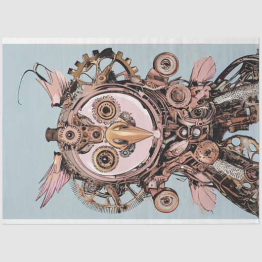 Decoupage Steampunk Roze Uil Gizmo Hootsworth Tissuepapier (Voorkant)