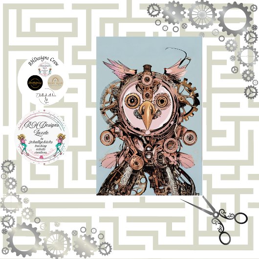 Decoupage Steampunk Roze Uil Gizmo Hootsworth Tissuepapier