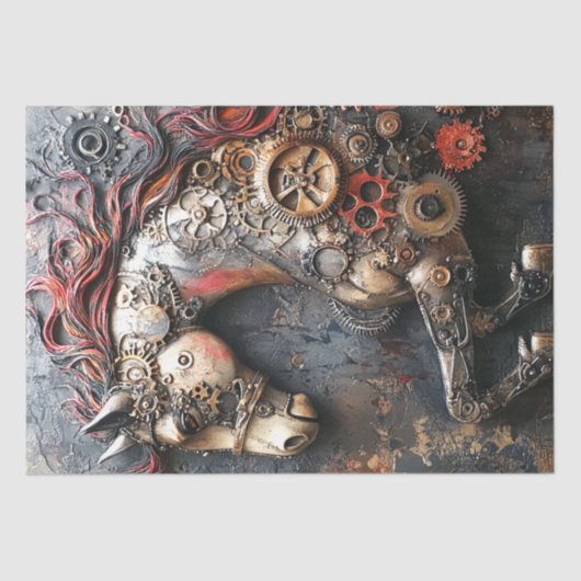 Decoupage Steampunk Rust Horse met Gears Tissuepapier (Voorkant)