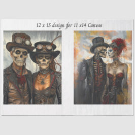 Decoupage Steampunk Skelet Duo 11x14 Canvas Tissuepapier