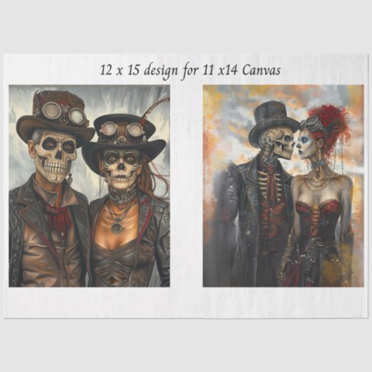 Decoupage Steampunk Skelet Duo 11x14 Canvas Tissuepapier (Voorkant)