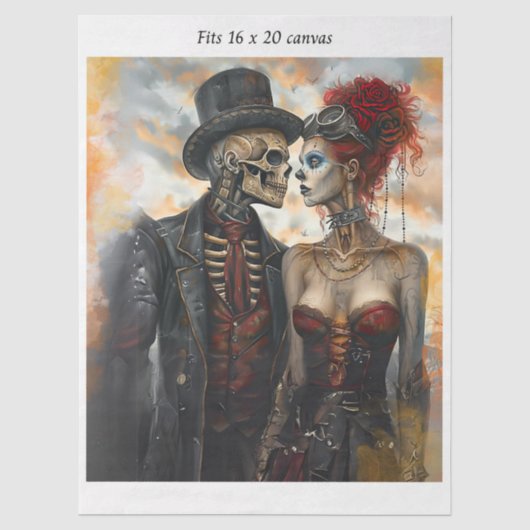Decoupage Steampunk Skelet Koppel 16x20 Canvas Tissuepapier (Voorkant)