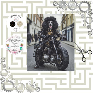 Decoupage Steampunk Standaard Poedel Motorrijder Tissuepapier