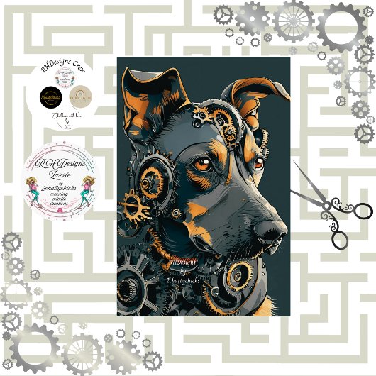 Decoupage Steampunk Steal Dog Tissuepapier