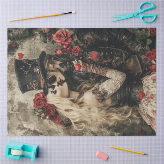 Decoupage Steampunk Valentijn Paar Rood Zwart Tissuepapier (Craft)