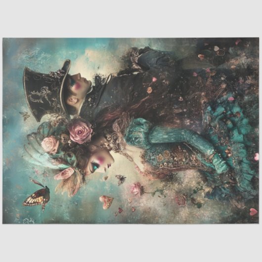 Decoupage Steampunk Valentijn Paar Verliefd Tissuepapier (Voorkant)