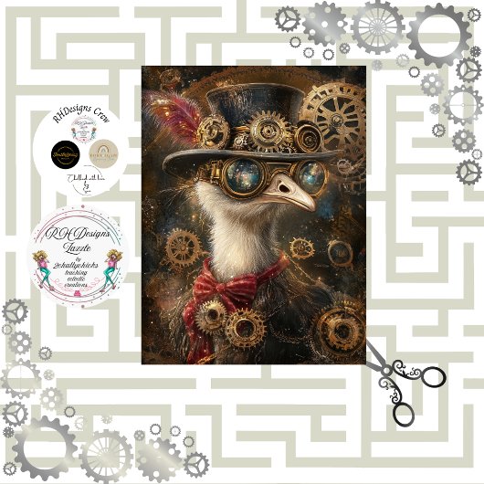 Decoupage Steampunk versierd struisvogel Tissuepapier