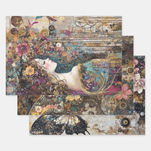 Decoupage Steampunk Victoriaans Lady Butterfly Inpakpapier Vel (Set)